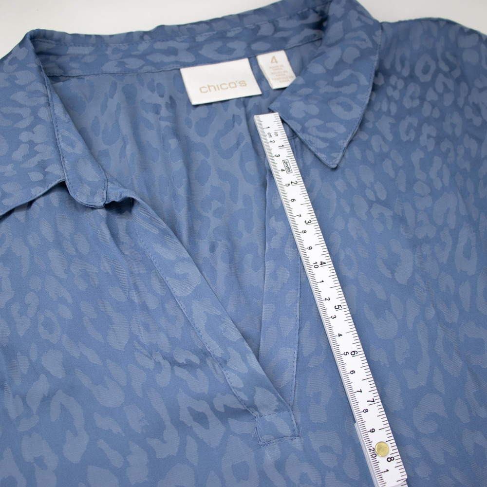 Chicos Size 4 US‎ 20 Blue Animal Print LS Tunic Blouse Top - Picture 8 of 9